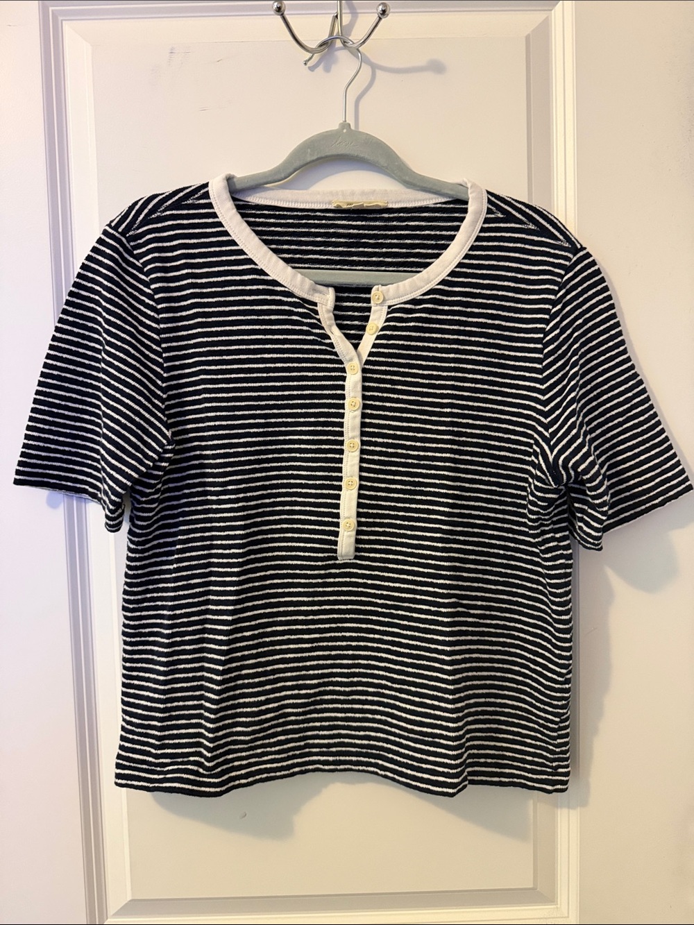 Madewell Black & White Striped Short-Sleeve Henley Tee